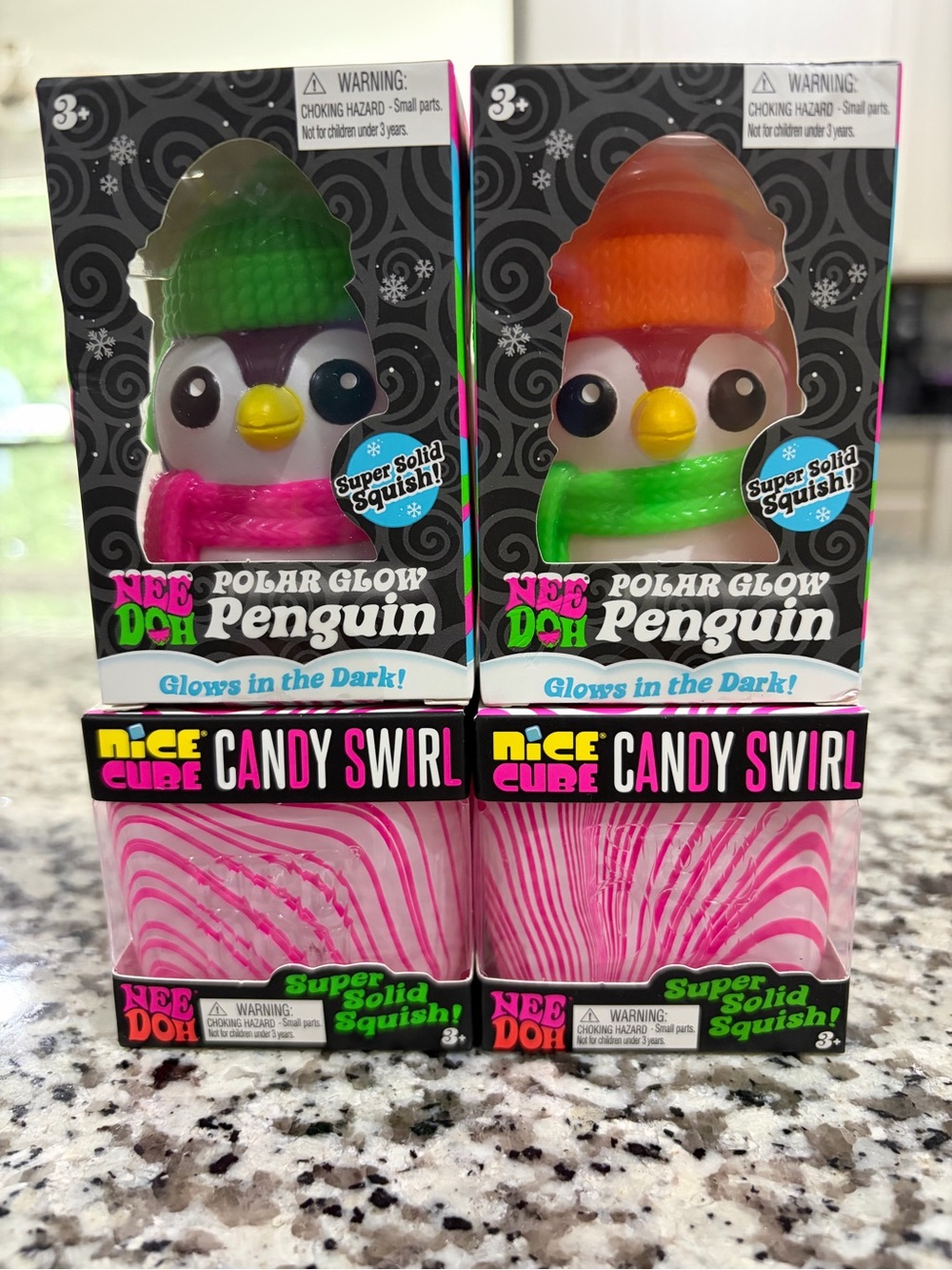 SET of 4~ 2 NeeDoh Candy Swirl & 2 Polar Glow Penguin Toy Bundle